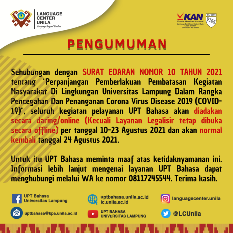 Pelaksanaan Tes EPT TFH selama PPKM UPT BAHASA